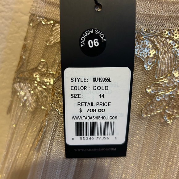 Tadashi Shoji Gold One Shoulder Pleated Gown - Picture 2 of 8